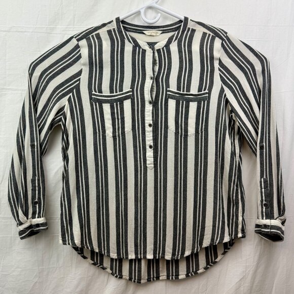 Lucky Brand Stripe Long Sleeve Button Down Shirt Women XL Gray White - Picture 1 of 10